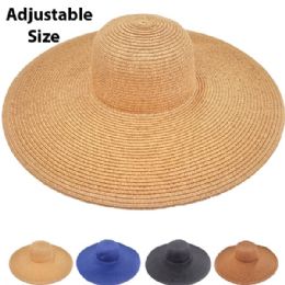 12 Bulk Wide Brim Adjustable Straw Floppy Summer Hat