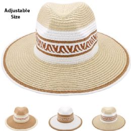 12 Bulk Elegant Wide Brim Straw Summer Hat