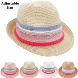 12 Bulk Unisex Adjustable Multicolor Straw Party Trilby Fedora Hat Set