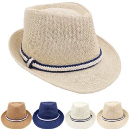 12 Bulk Breathable Assorted Colors Braided Band Straw Adult Trilby Fedora Hat Set