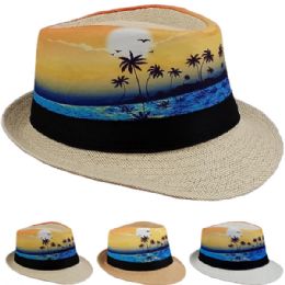 12 Bulk Sunrise Beach Print Trending Trilby Fedora Hat