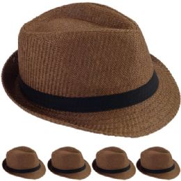 12 Bulk Elegant Coffee Color Toyo Straw Trilby Fedora Hats