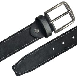12 Bulk Mens Leather Belt Parallel Stitched Black Leather Mixed sizes