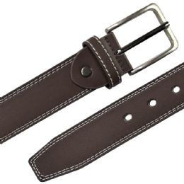 12 Bulk Belts for Men Parallel Double Stitched Brown Leather Mixed sizes