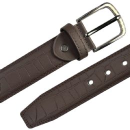 12 Bulk Men's Crocodile Pattern Chocolate Brown Leather Belt - Mixed sizes