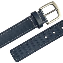 12 Bulk Beltss for Men Dot Patterned Marine Blue Leather with Square Tip Mixed sizes