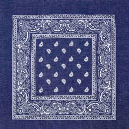 12 Bulk Navy Blue Paisley Print Polyester Bandanas