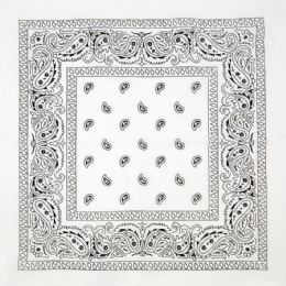 12 Bulk White Paisley Print Polyester Bandanas