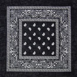 12 Bulk Black Paisley Print Polyester Bandanas