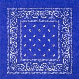 12 Bulk Royal Blue Paisley Print Polyester Bandanas