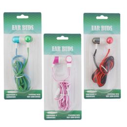 24 Bulk Earbuds 3.5mm Audio Jack 48in Cord 2-Tone 3ast Colors Compatible W/most Devices Blistercard