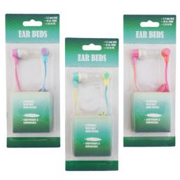 24 Bulk Earbuds 3.5mm Jack/48in Cord Handsfree 3ast 2-Tone Colors Blistercard