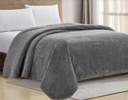 12 Bulk Braided Blanket Twin Size 66x86 In Grey
