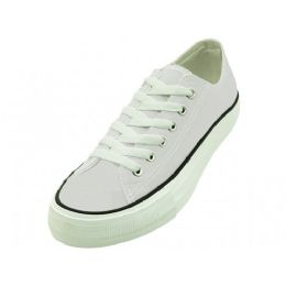 24 Bulk Women's Comfortable Cotton Canvas Lace Up Shoes White Color