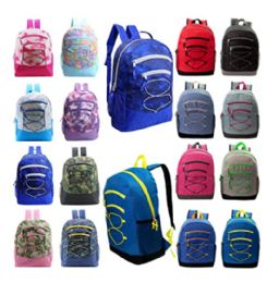 24 Bulk 24 Pack 17" Bungee Deluxe Wholesale Backpack In Assorted Colors