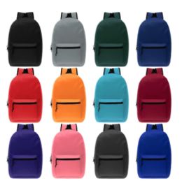 24 Bulk 17" Kids Basic Wholesale Backpack In 12 Colors