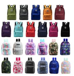 24 Bulk 24 Pack Of 17" Kids Basic Wholesale Backpack In Assorted Colors And Prints