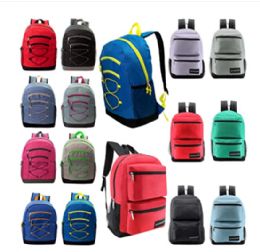24 Bulk 24 Pack Of 17" Deluxe And Bungee Wholesale Backpack In Assorted Colors