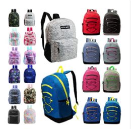 24 Bulk 24 Pack Of 17" Bungee Deluxe And Classic Design Wholesale Backpack In Assorted Colors And Prints