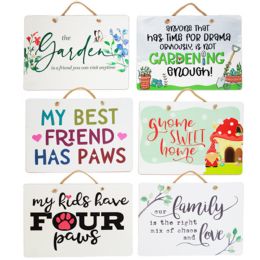24 Bulk Wall Sign Floral & Pet Saying  15.75x11.37 6assorted W/rope Hanger