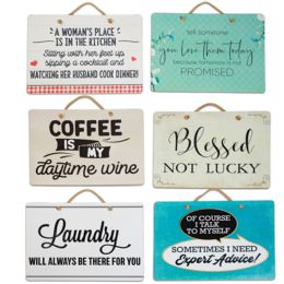 24 Bulk Wall Sign Everyday Sayings 15.75x11.37 6assorted W/rope Hanger