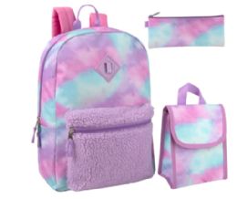 24 Bulk 3-IN-1 Purple Cloud Themed 17-Inch Backpack Set With Lunch Bag & Pencil Case
