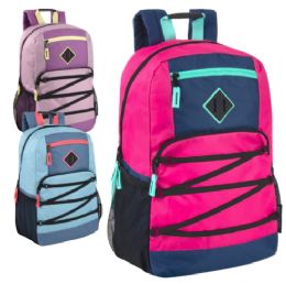 24 Bulk Double Zippered Bungee Backpacks With Laptop Section - 3 Colors