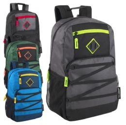24 Bulk Double Zippered Bungee Backpacks With Laptop Section - 4 Colors
