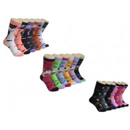 360 Bulk Ladies Crew Sock Cat Printed Designs - 9 - 11