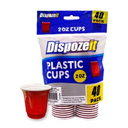 48 Bulk Dispozeit Plastic Cup 2 Oz 40 Ct 2.5 G Regula 2 Tone Red & White