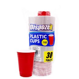 48 Bulk Dispozeit Plastic Cup 7 Oz 30 Ct 4.8 G Regula 2 Tone Red & White