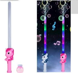 12 Bulk Unicorn Bubble Stick With Lights & Sound - 25"
