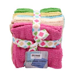 24 Bulk Cotton 12pk Wash Cloth 11"x11" Asst Color