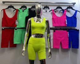 48 Bulk Womens 2 Piece Active Wear Set Top And Bottom