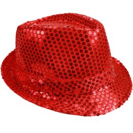 12 Bulk Sparkling Red Sequin Trilby Fedora Hat