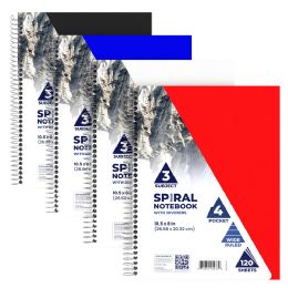 24 Bulk Poly Cover 3 Subject Notebook 120 Shts W/4 Pockets, Wide Ruled Asst. Colors