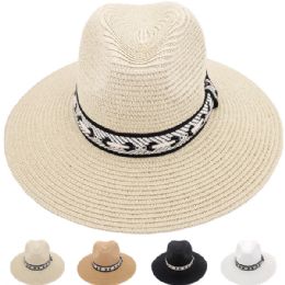 12 Bulk Men's Straw Summer Hat - Adjustable Hat with Black Lace Strip