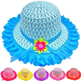 12 Bulk Baby Kid's Girl Daisy Straw Sun Summer Hat Set Assorted With Frills