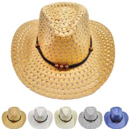 12 Bulk Baby Kid's Straw Cowboy Sun Summer Hat Set with Ear Flaps