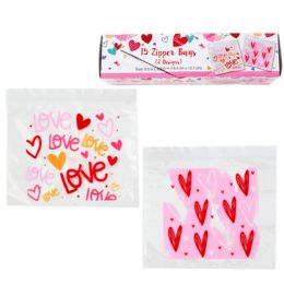 48 Bulk Sandwich Zipper Seal Bags W/valentine Print 15ct Boxed 2ast