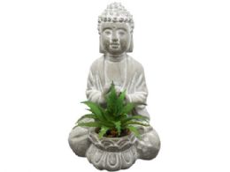 24 Bulk 6 In Tall Decorative Buddha Statue With Fake Plants And Rocks