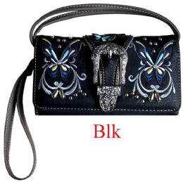 4 Bulk Rhinestone Buckle Butterfly Design Wallet Purse Black