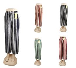 96 Bulk Womens Tie Front Striped Patterned Pants