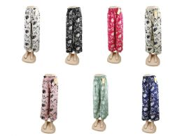 96 Bulk Womens Tie Front Leaf Patterned Pants