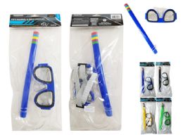 72 Bulk Kids 2-Piece Snorkel & Swim Goggles Set In Blue, Black, Yellow, And Green