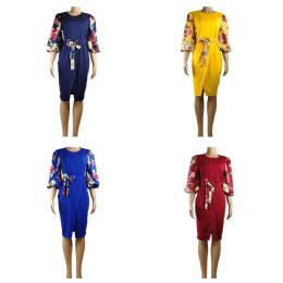 96 Bulk Women's Summer Dress With Patterned Sleeves And Front Tie