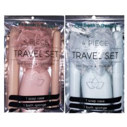 48 Bulk 4 Pack Travel Set 2 Toothbrush Holder With Soap Dish And Loofah
