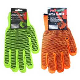 48 Bulk Neon Gloves Black Dotted Asst.