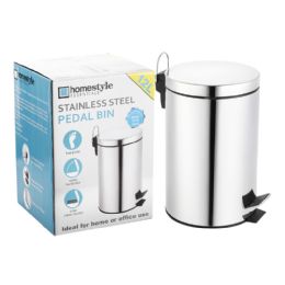 2 Bulk 12l Round Stainless Steel Pedal Bin