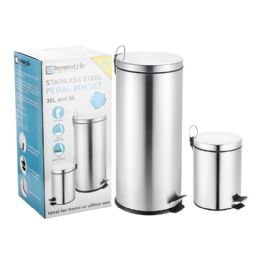 2 Bulk 30l+5l Round Stainless Steel Pedal Bin
